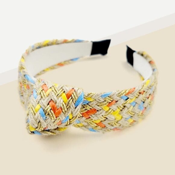 18. Yellow Orange Blue Braided Burnout‎ Knot Headband - Picture 1 of 1